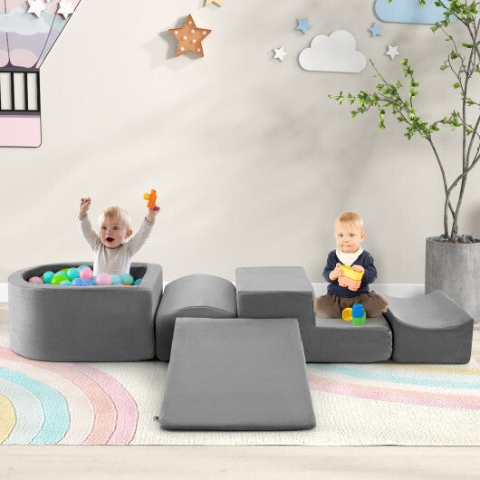 5-Piece Climb and Crawl Playset with Ball Pit for Kids-Gray LuxuryLifeWay Online Store