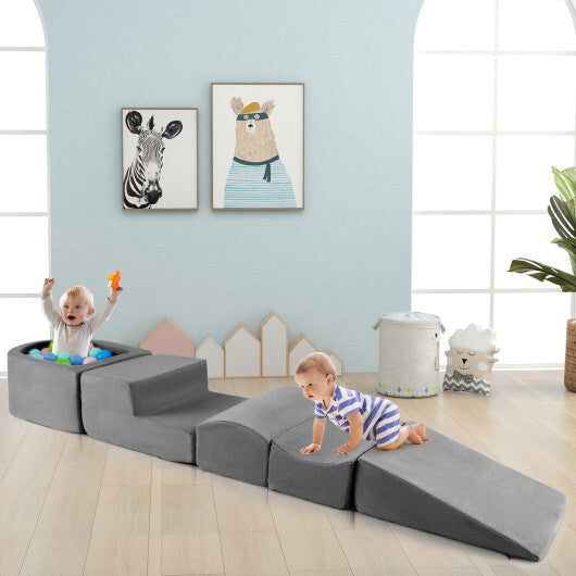 5-Piece Climb and Crawl Playset with Ball Pit for Kids-Gray LuxuryLifeWay Online Store