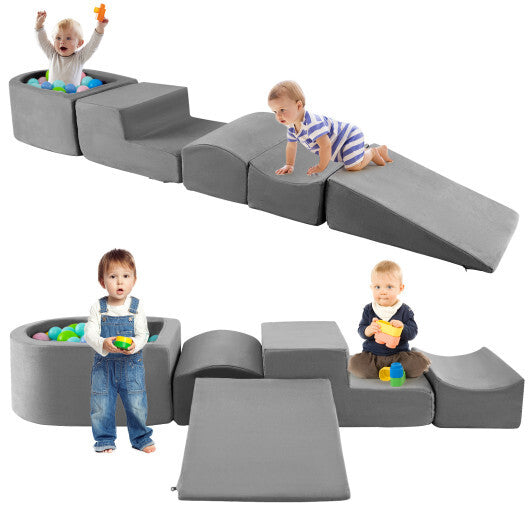 5-Piece Climb and Crawl Playset with Ball Pit for Kids-Gray LuxuryLifeWay Online Store