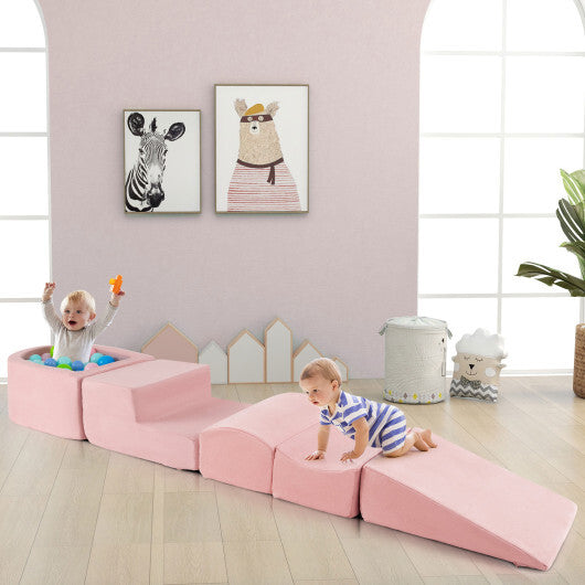5-Piece Climb and Crawl Playset with Ball Pit for Kids-Gray LuxuryLifeWay Online Store