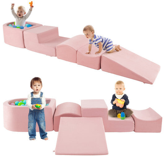 5-Piece Climb and Crawl Playset with Ball Pit for Kids-Gray LuxuryLifeWay Online Store