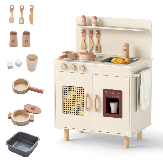 Wooden Pretend Kitchen Playset with Realistic Ice Maker-Yellow