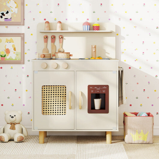 Wooden Pretend Kitchen Playset with Realistic Ice Maker-Yellow