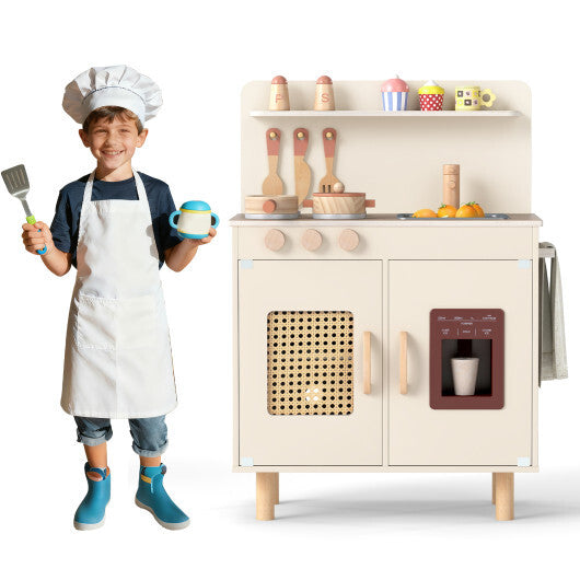 Wooden Pretend Kitchen Playset with Realistic Ice Maker-Yellow