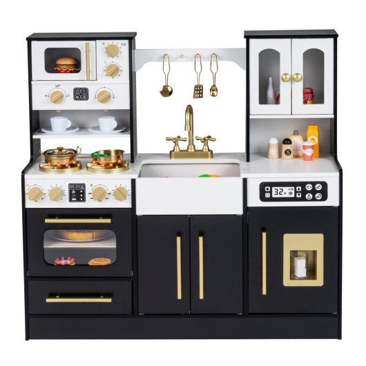 Wooden Kids Kitchen Playset with Realistic Lights and Sounds-Black LuxuryLifeWay Online Store