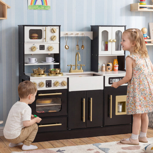 Wooden Kids Kitchen Playset with Realistic Lights and Sounds-Black LuxuryLifeWay Online Store