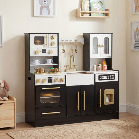 Wooden Kids Kitchen Playset with Realistic Lights and Sounds-Black LuxuryLifeWay Online Store