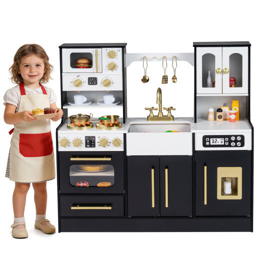 Wooden Kids Kitchen Playset with Realistic Lights and Sounds-Black LuxuryLifeWay Online Store