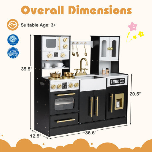 Wooden Kids Kitchen Playset with Realistic Lights and Sounds-Black LuxuryLifeWay Online Store