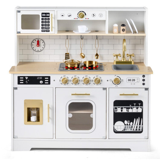 Wooden Play Kitchen for Kids with Realistic Lights and Sounds-White LuxuryLifeWay Online Store