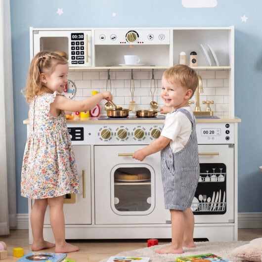 Wooden Play Kitchen for Kids with Realistic Lights and Sounds-White LuxuryLifeWay Online Store