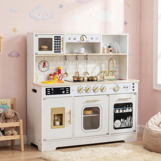 Wooden Play Kitchen for Kids with Realistic Lights and Sounds-White LuxuryLifeWay Online Store