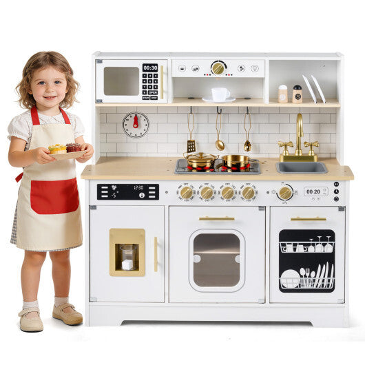 Wooden Play Kitchen for Kids with Realistic Lights and Sounds-White LuxuryLifeWay Online Store