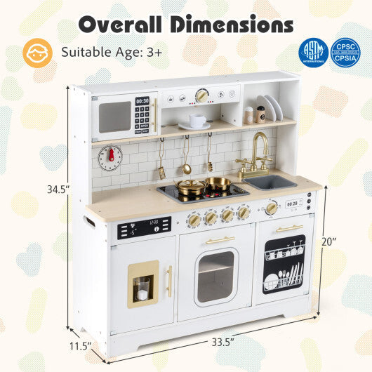 Wooden Play Kitchen for Kids with Realistic Lights and Sounds-White LuxuryLifeWay Online Store