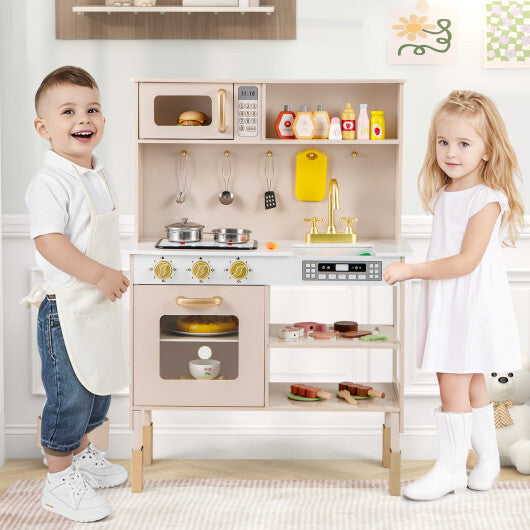 Play Kitchen Height Adjustable with Microwave and Lights and Sounds-Pink LuxuryLifeWay Online Store