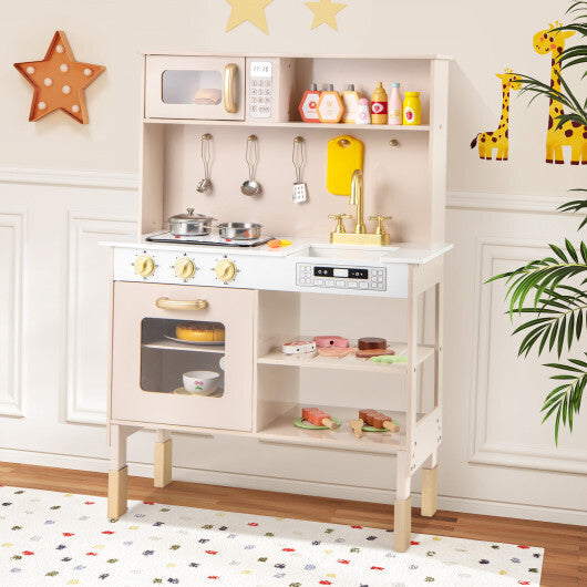 Play Kitchen Height Adjustable with Microwave and Lights and Sounds-Pink LuxuryLifeWay Online Store