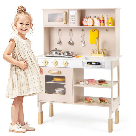 Play Kitchen Height Adjustable with Microwave and Lights and Sounds-Pink LuxuryLifeWay Online Store
