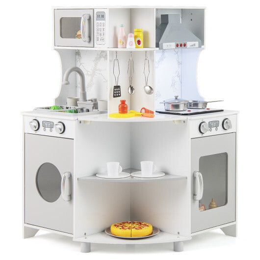 Kids Corner Wooden Play Kitchen with Range Hood and Stoves-Gray LuxuryLifeWay Online Store