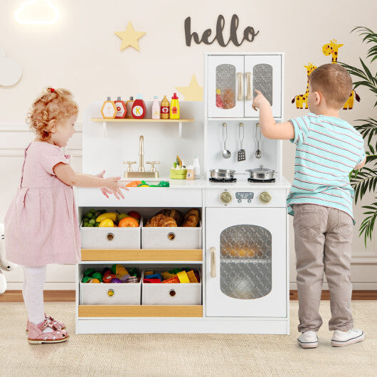 Kids Kitchen Playset with Cooking Accessories and Toy Cuttable Veggies-White LuxuryLifeWay Online Store
