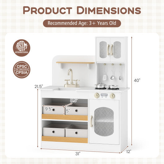 Kids Kitchen Playset with Cooking Accessories and Toy Cuttable Veggies-White LuxuryLifeWay Online Store