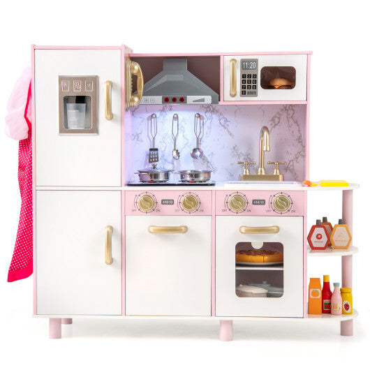 Wooden Kitchen Playset with Ice Maker and Sounds for Ages 3+-Pink