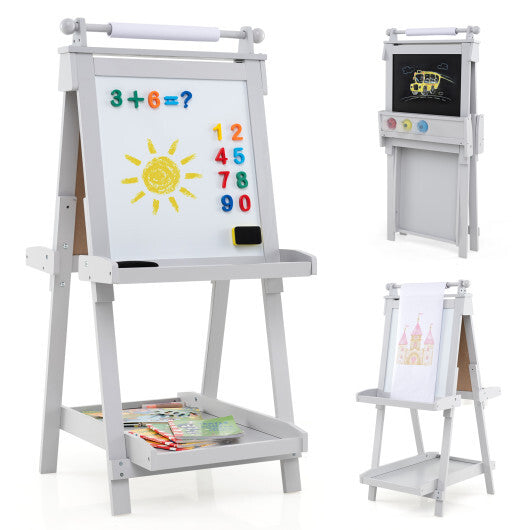 3-in-1 Double-sided Art Easel with Chalkboard and Magnetic Whiteboard-Green LuxuryLifeWay Online Store