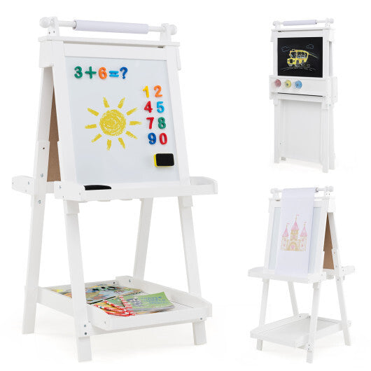 3-in-1 Double-sided Art Easel with Chalkboard and Magnetic Whiteboard-Green LuxuryLifeWay Online Store