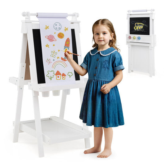 3-in-1 Double-sided Art Easel with Chalkboard and Magnetic Whiteboard-Green LuxuryLifeWay Online Store