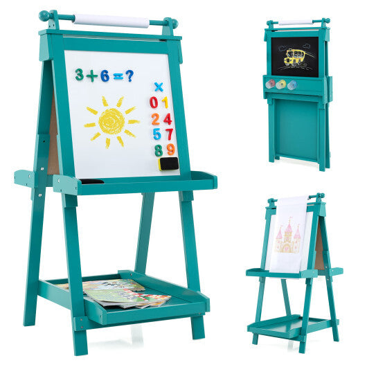 3-in-1 Double-sided Art Easel with Chalkboard and Magnetic Whiteboard-Green LuxuryLifeWay Online Store