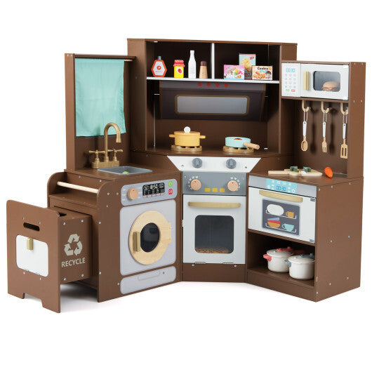 Corner Kitchen Toys with Lights and Sounds with Pull-out Trash Can and Stoves-Off White LuxuryLifeWay Online Store
