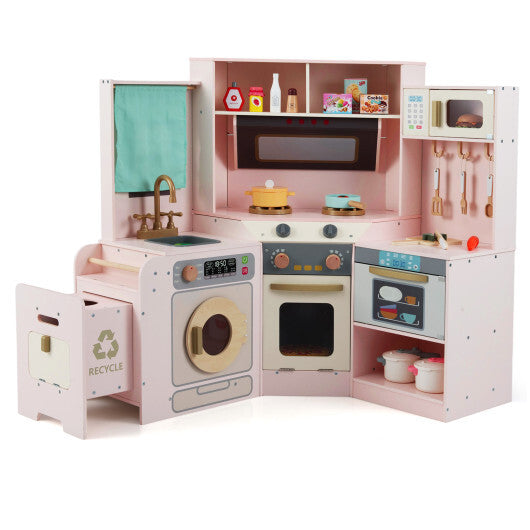 Corner Kitchen Toys with Lights and Sounds with Pull-out Trash Can and Stoves-Off White LuxuryLifeWay Online Store