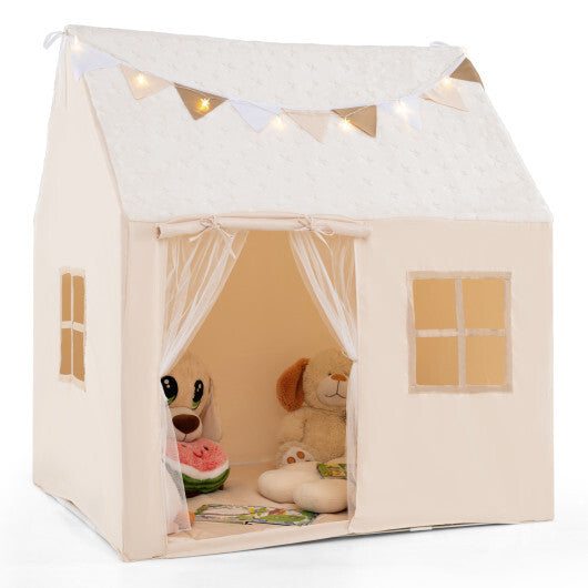 Kids Play Tent Large Playhouse with Glow in the Dark Stars and Mat-Beige LuxuryLifeWay Online Store