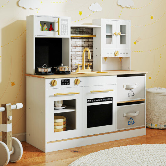 Kids Wooden Kitchen Playset with Stoves Sound Light for 3+ Years Old-White LuxuryLifeWay Online Store