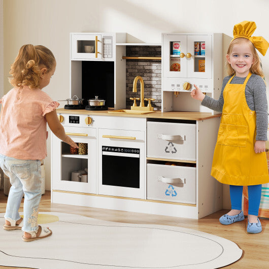 Kids Wooden Kitchen Playset with Stoves Sound Light for 3+ Years Old-White LuxuryLifeWay Online Store