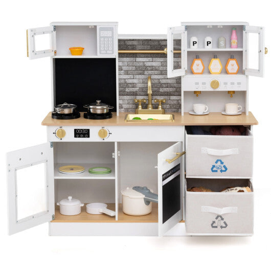 Kids Wooden Kitchen Playset with Stoves Sound Light for 3+ Years Old-White LuxuryLifeWay Online Store
