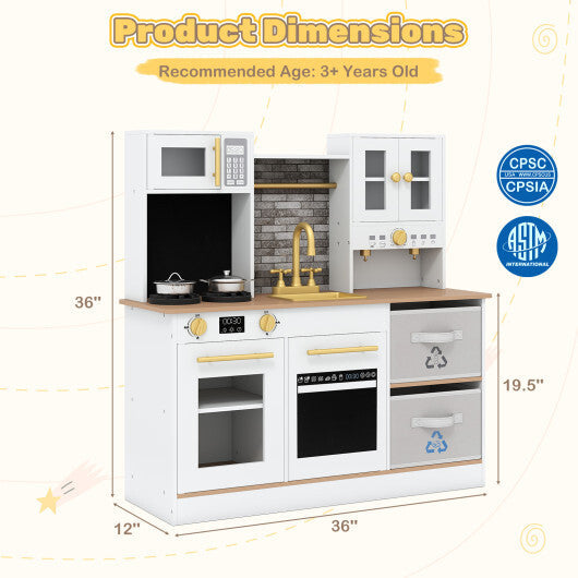 Kids Wooden Kitchen Playset with Stoves Sound Light for 3+ Years Old-White LuxuryLifeWay Online Store