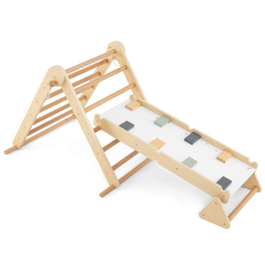 3-in-1 Pikler Triangle Climbing Set Kids Foldable Montessori Toys with Ramp-Natural LuxuryLifeWay Online Store