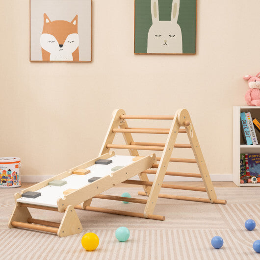 3-in-1 Pikler Triangle Climbing Set Kids Foldable Montessori Toys with Ramp-Natural LuxuryLifeWay Online Store