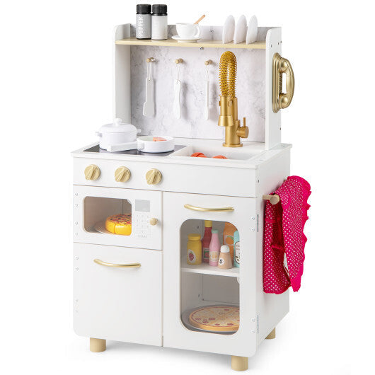 Kids Kitchen Set Pretend Play Kitchen with Stoves Faucet Sink Telephone Microwave and Oven-White LuxuryLifeWay Online Store