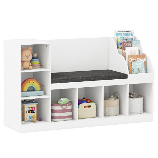 Kids Bookcase with Reading Nook 3-in-1 Standing Toy Organizer-White LuxuryLifeWay Online Store