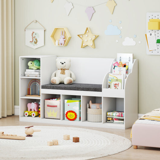 Kids Bookcase with Reading Nook 3-in-1 Standing Toy Organizer-White LuxuryLifeWay Online Store