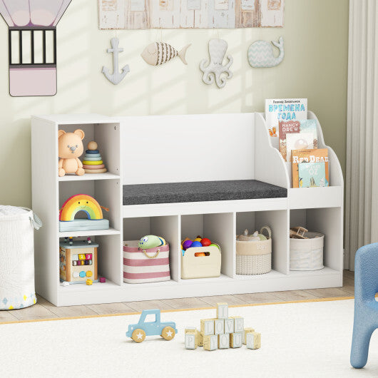 Kids Bookcase with Reading Nook 3-in-1 Standing Toy Organizer-White LuxuryLifeWay Online Store