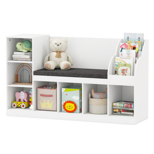 Kids Bookcase with Reading Nook 3-in-1 Standing Toy Organizer-White LuxuryLifeWay Online Store