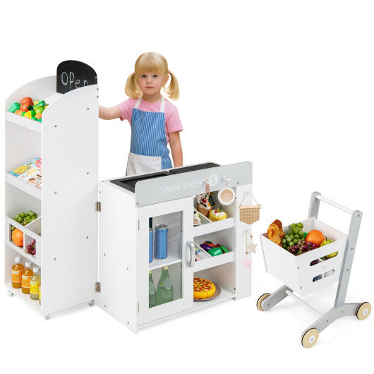 Kids Grocery Store Playset Convertible Wooden Play Store with Shopping Cart-White LuxuryLifeWay Online Store