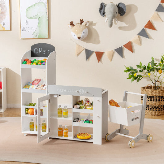 Kids Grocery Store Playset Convertible Wooden Play Store with Shopping Cart-White LuxuryLifeWay Online Store