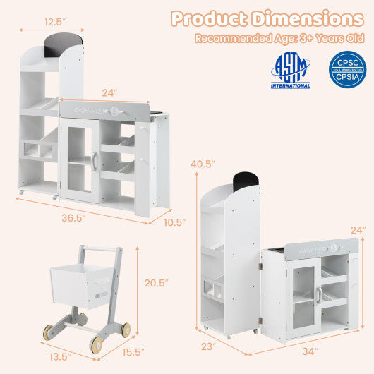 Kids Grocery Store Playset Convertible Wooden Play Store with Shopping Cart-White LuxuryLifeWay Online Store