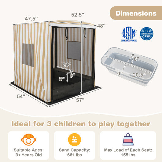 Wooden Sandbox with Canopy for Children 3+ Years Old-Brown