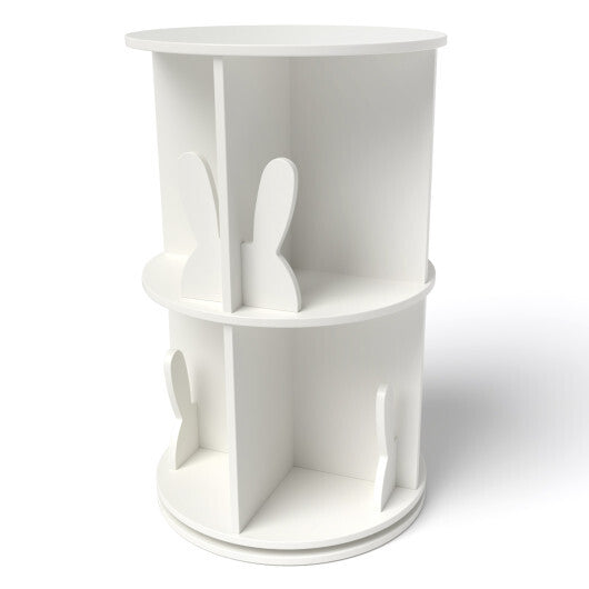2 Tier Freestanding Kids Rotating Bookshelf Storage Rack with Bunny Baffles-White LuxuryLifeWay Online Store