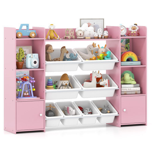 56 inch Large Toy Storage Organizer with 8 Removable Bins and Bookshelf-Pink LuxuryLifeWay Online Store