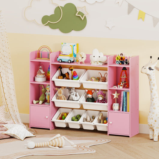 56 inch Large Toy Storage Organizer with 8 Removable Bins and Bookshelf-Pink LuxuryLifeWay Online Store